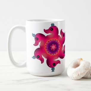 Pink Duck Floral Mandala   Cute Decorative Bird  Coffee Mug