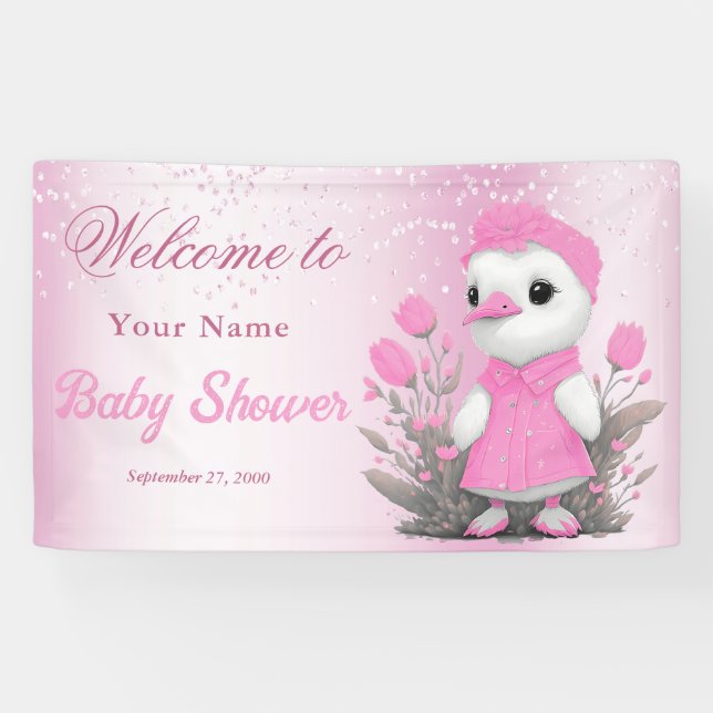 Pink Duck Girl Baby shower Bienvenue Bannière Bien (Horizontal)