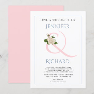 Pink dusty blue ampersand and rose virtual wedding invitation