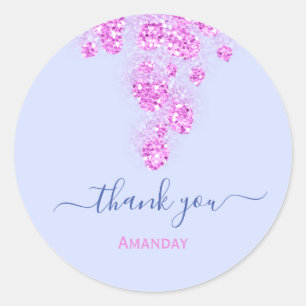 Pink Dusty Blue Glitter Bridal Sweet16th Thank Classic Round Sticker