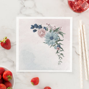 pink dusty blue navy blue floral greenery wedding napkin