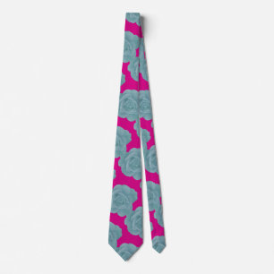 Pink Dusty Blue Rose Floral Vintage Colourful Gift Tie