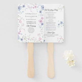 Pink & Dusty Blue Watercolor Floral Wedding  Hand Fan