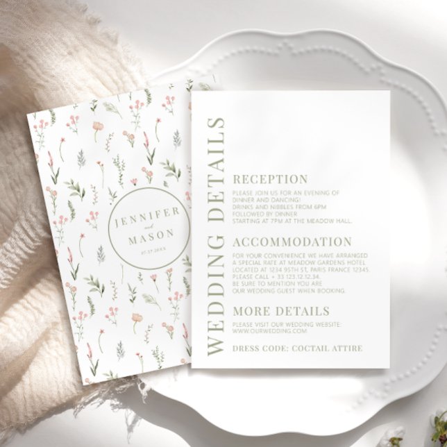 Pink dusty green wildflower wedding details cards (Creator Uploaded)