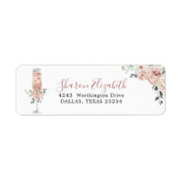 Pink Dusty Rose Petals and Prosecco Address Label