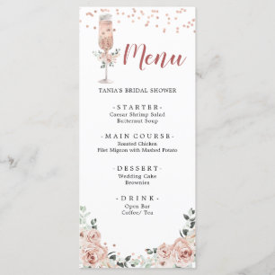 Pink Dusty Rose Petals and Prosecco Bridal Shower Menu