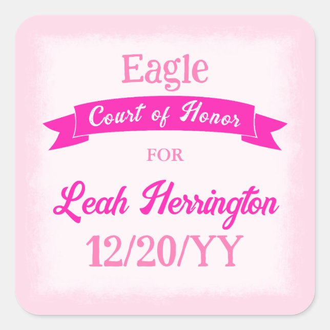 Pink Eagle Scout Party Favor Sticker (Front)
