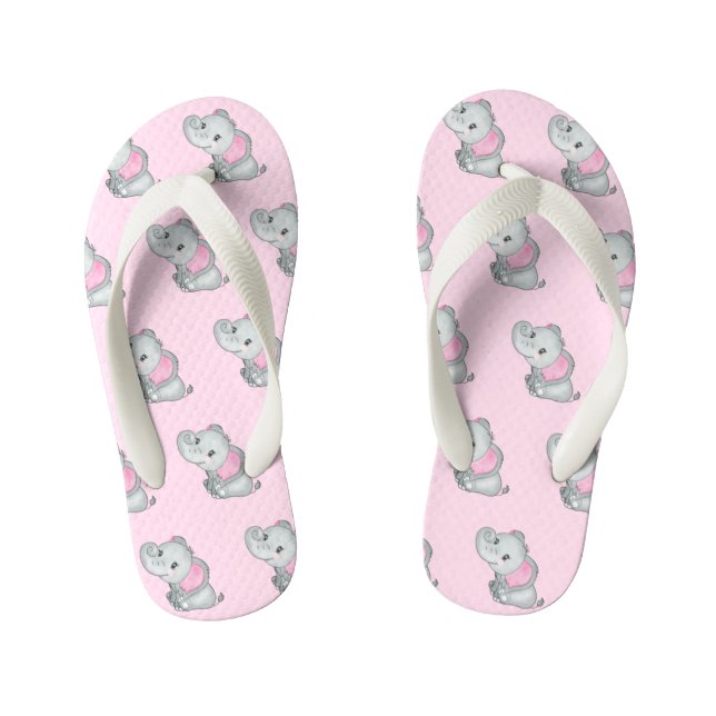 Pink Eared Cute Baby Elephant  Kid's Flip Flops (Footbed)