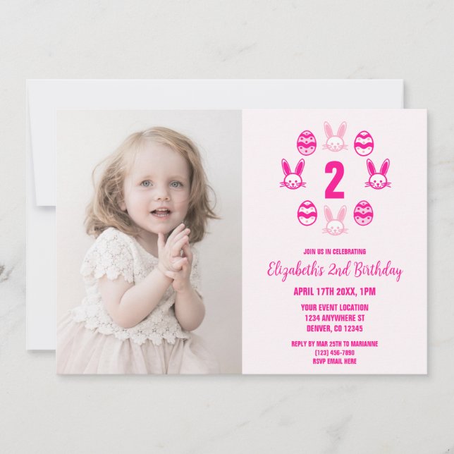 Pink Easter 2nd Birthday Invitation (Front)