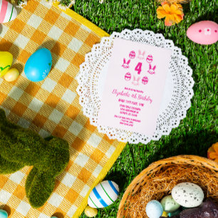 Pink Easter 4th Birthday Invitation