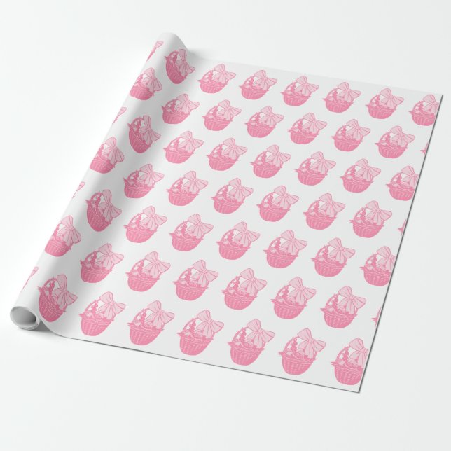 Pink Easter Basket Print Wrapping Paper (Unrolled)