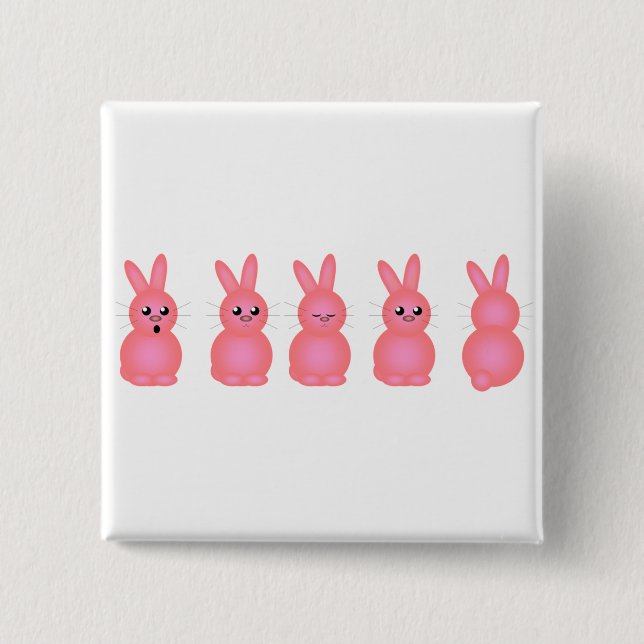 Pink Easter Bunnies 2 Inch Square Button (Front)