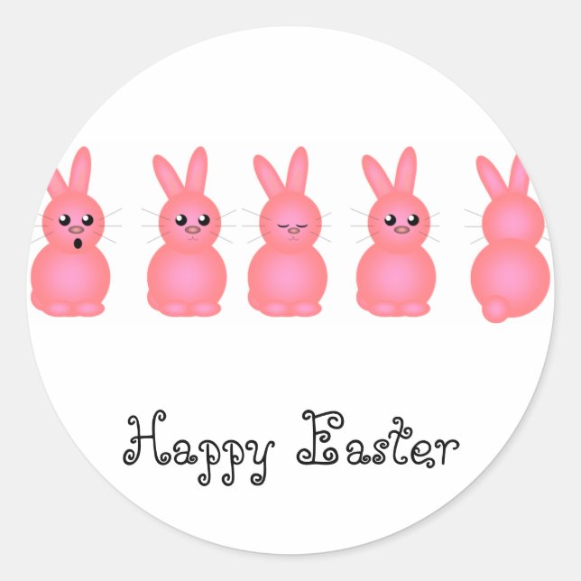 Pink Easter Bunnies Classic Round Sticker (Front)