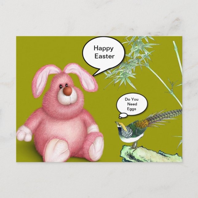 Pink Easter Bunny Holiday Postcard (Front)