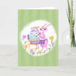 Pink Easter Bunny Rabbit and Egg  Card