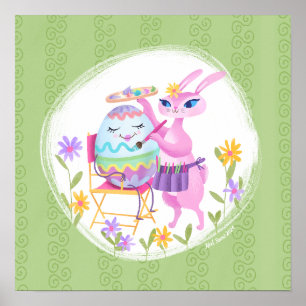 Pink Easter Bunny Rabbit and Egg   Poster