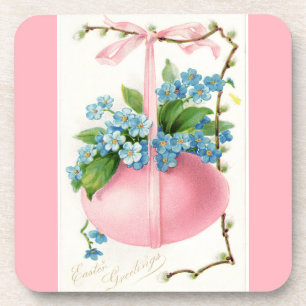 Pink Easter Egg and Flowers Coaster