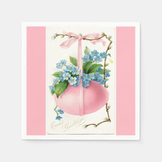 Pink Easter Egg and Flowers Paper Napkin (Front)