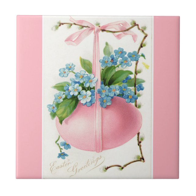 Pink Easter Egg and Flowers Tile (Front)