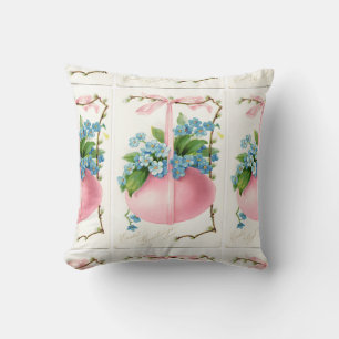 Pink Easter Egg and Flowers White Throw Pillow