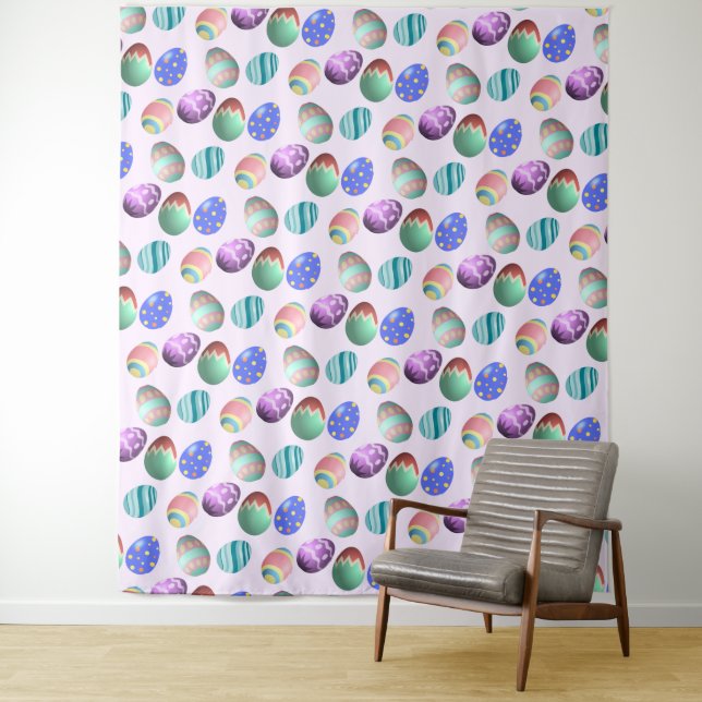 Pink Easter Egg Easter Party Egg Hunt Pastel Cute Tapestry (In Situ)