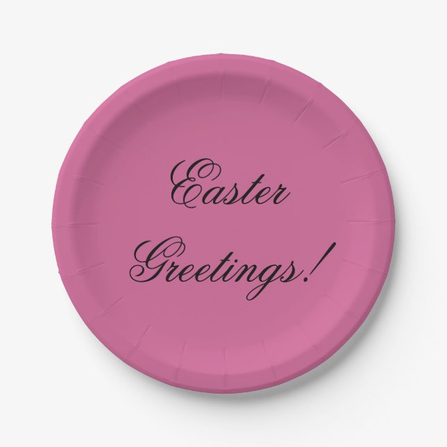 Pink, Easter Greetings Paper Plate (Front)