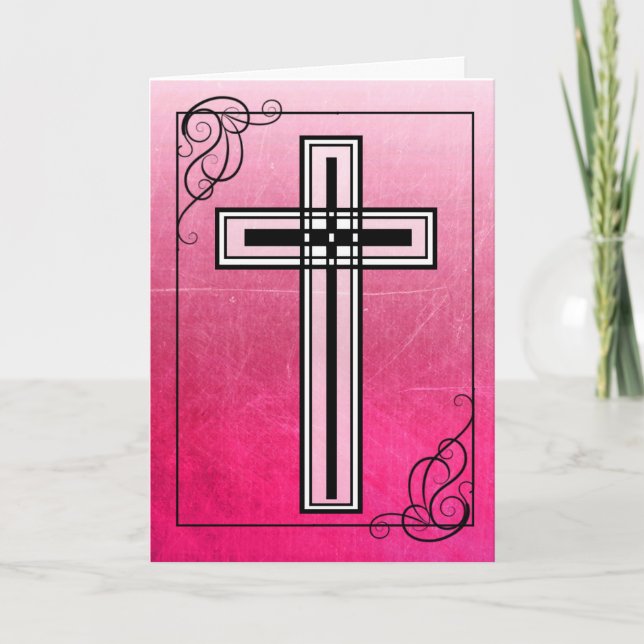 Pink Easter Religious Cross and Quote Card (Front)