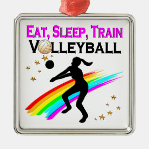 PINK EAT, SLEEP, TRAIN VOLLEYBALL METAL ORNAMENT