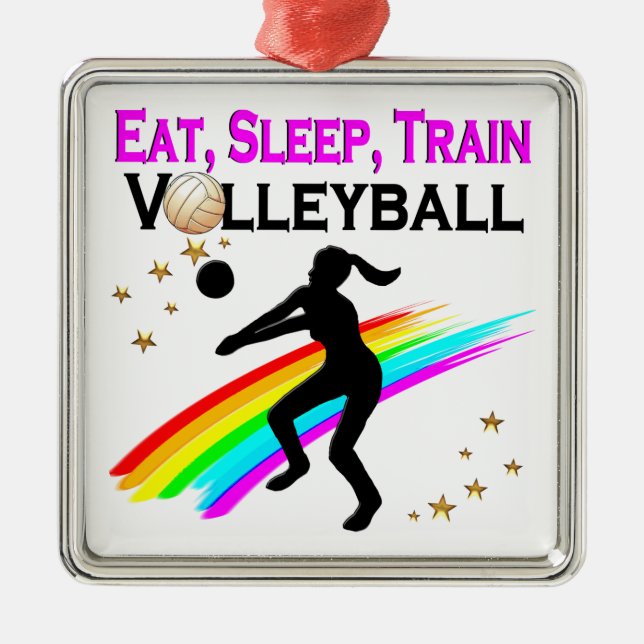 PINK EAT, SLEEP, TRAIN VOLLEYBALL METAL ORNAMENT (Front)