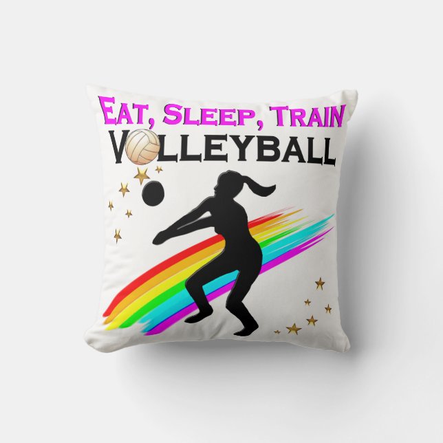 PINK EAT, SLEEP, TRAIN VOLLEYBALL THROW PILLOW (Front)