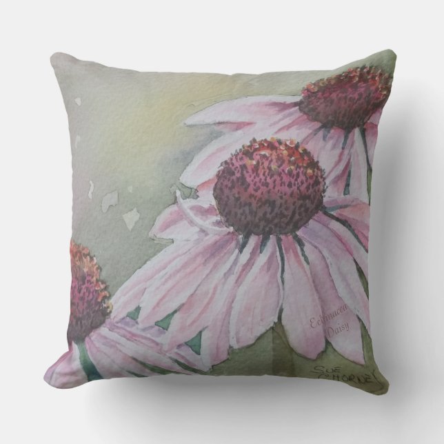 PINK ECHINACEA DAISY FLOWERS PATIO OUTDOOR PILLOW (Front)