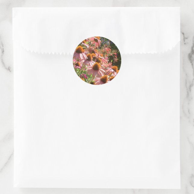Pink Echinacea Flowers Round Envelope Seal Sticker (Bag)