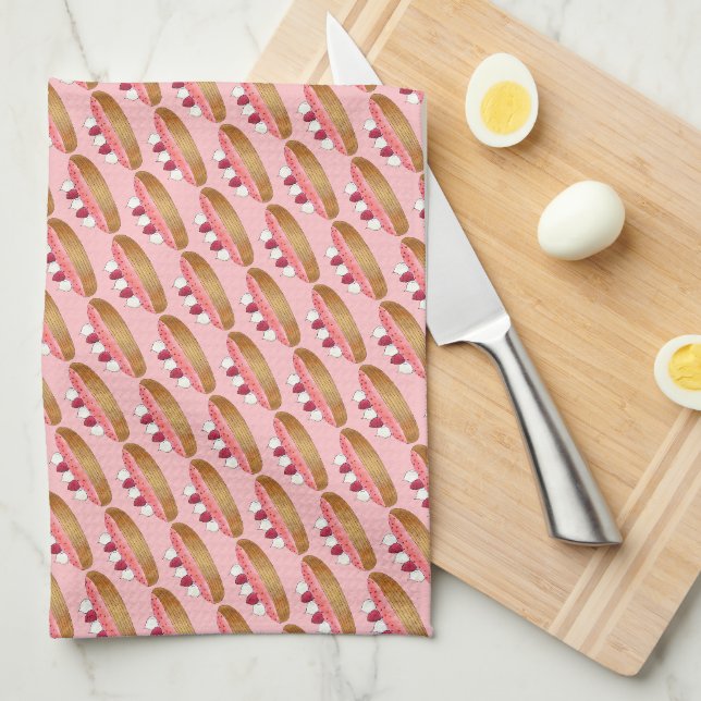 Pink Eclair French Choux Pastry Baking Patisserie  Kitchen Towel (Quarter Fold)
