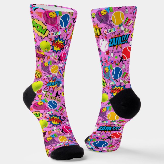 😍🤩pink Eclectic tennis🎾 pattern  Socks (Angled)