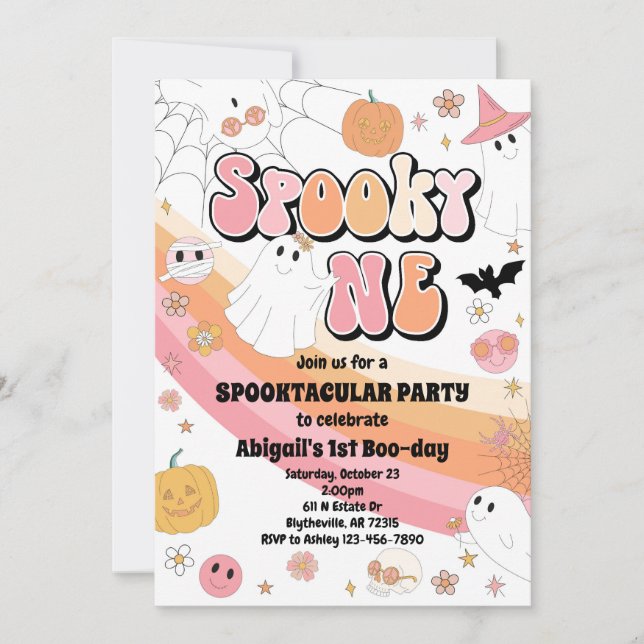 Pink Éffrayant Un Halloween Invitation Anniversair (Devant)