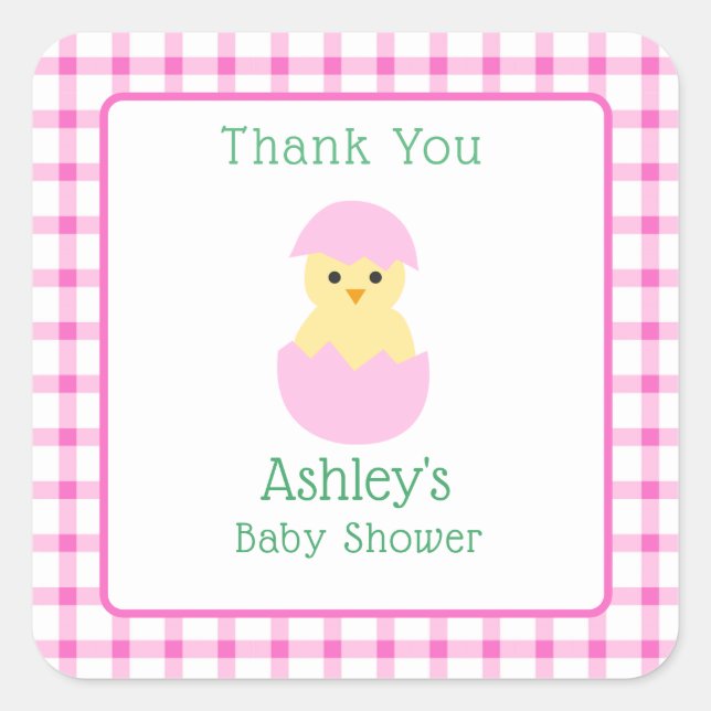 Pink Egg Little Chick Girl Baby Shower  Square Sticker (Front)