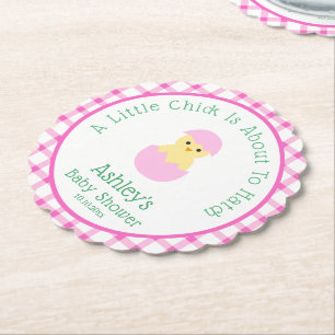 Pink Egg Little Chick To Hatch Girl Baby Shower  Paper Coaster