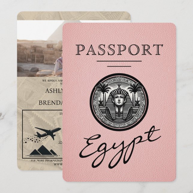 Pink Egypt Passport Wedding Invitation (Front/Back)