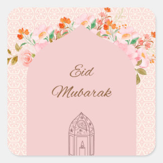 Pink  Eid mubark  Square Sticker