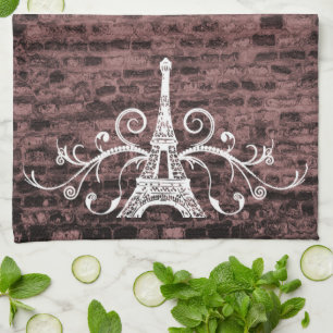 Pink Eiffel Towel Grunge Kitchen Towel