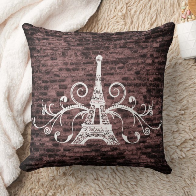 Pink Eiffel Towel Grunge Throw Pillow (Blanket)