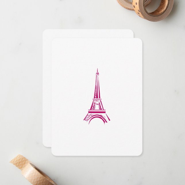 Pink Eiffel Towel Paris Note Card (Front/Back In Situ)
