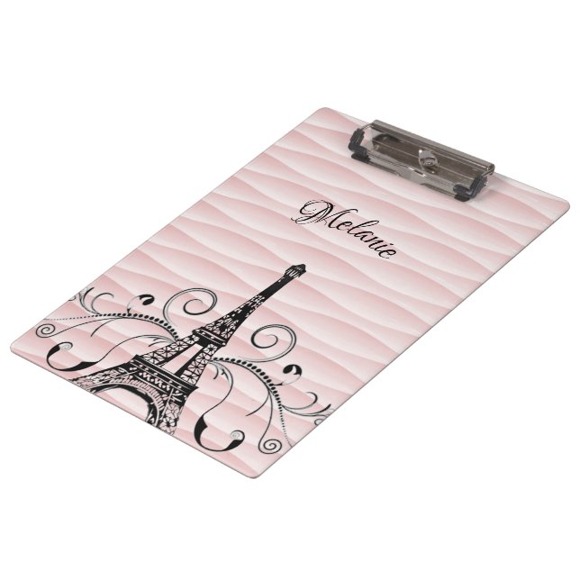Pink Eiffel Tower Flourish Clipboard (Angled)