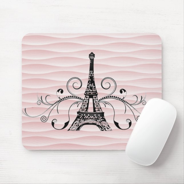 Pink Eiffel Tower Flourish Mouse Pad (With Mouse)