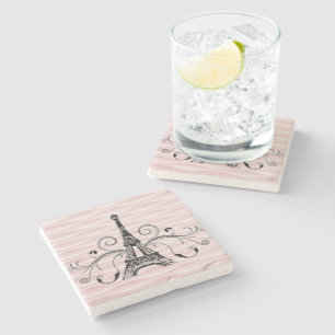 Pink Eiffel Tower Flourish Stone Coaster