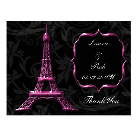 pink Eiffel tower French Thank You Postcard