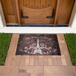 Pink Eiffel Tower Grunge Personalized Door Mat