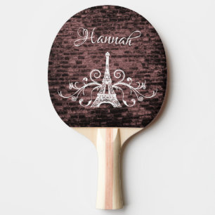 Pink Eiffel Tower Grunge Ping Pong Paddle