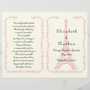 Pink Eiffel Tower Paris folded wedding program