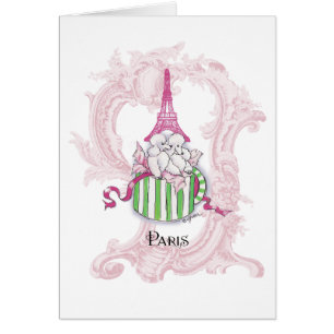 Pink Eiffel Tower Poodles in Hatbox